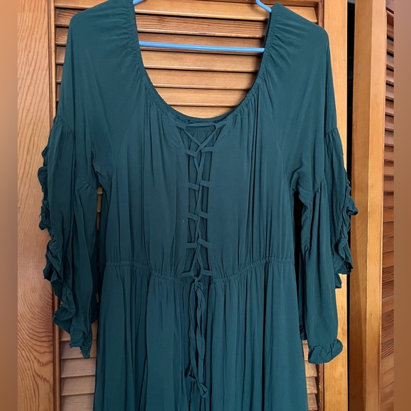 Green Cottagecore Dress with Bell Sleeves - Picture 2 of 6